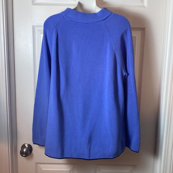 Talbots Pima Cotton Rib Knit Mock Neck Sweater Size XL Baby Blue Dark Blue Trim - Picture 6 of 9